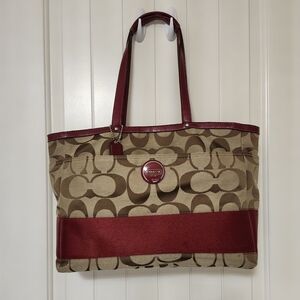 Coach Signature Jacquard with Red Stripe Diaper Bag Purse